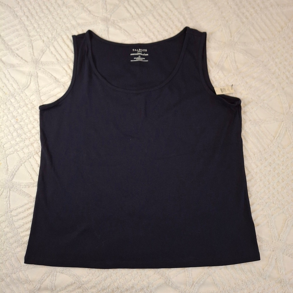 Talbots Woman 2X Cotton Stretch Tank Top Navy Blue Cotton Spandex Sleeveless NWT